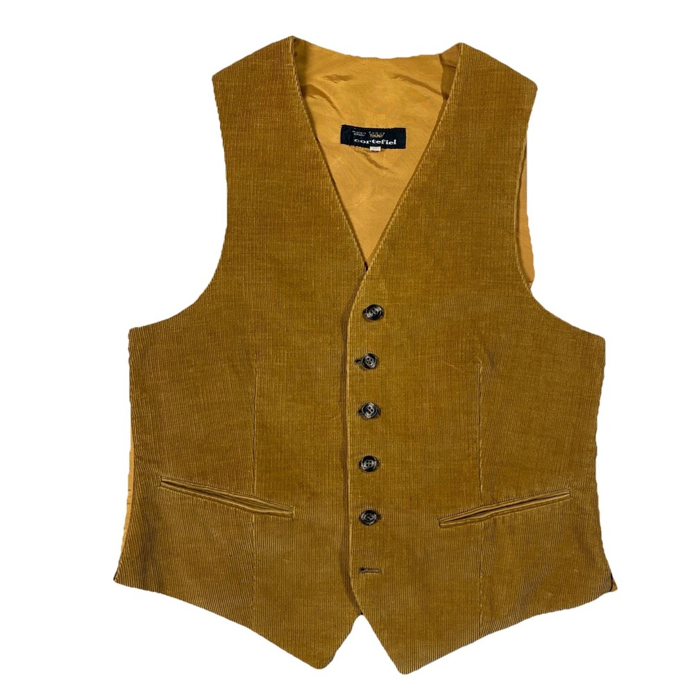 VTG 70s Cortefiel Corduroy Vest Tan Brown Men's 38 Rustic Western Cowboycore